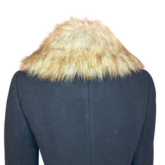 KATE SPADE NEW YORK Wool Coat w/ Faux Fur Collar Black Small - Picture 15 of 16
